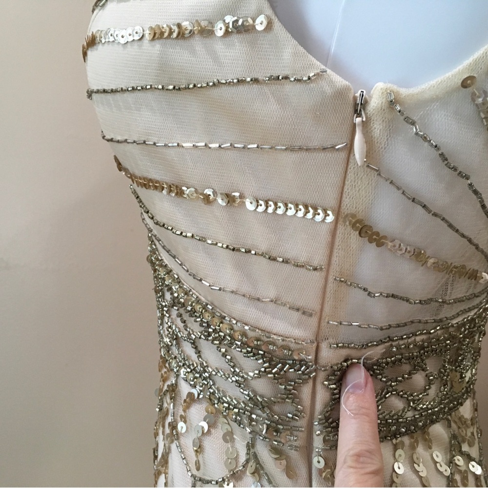 Sue Wong Nocturne BHLDN beaded embroidered champagne Maxi Dress woman’s size 2 - Picture 9 of 9